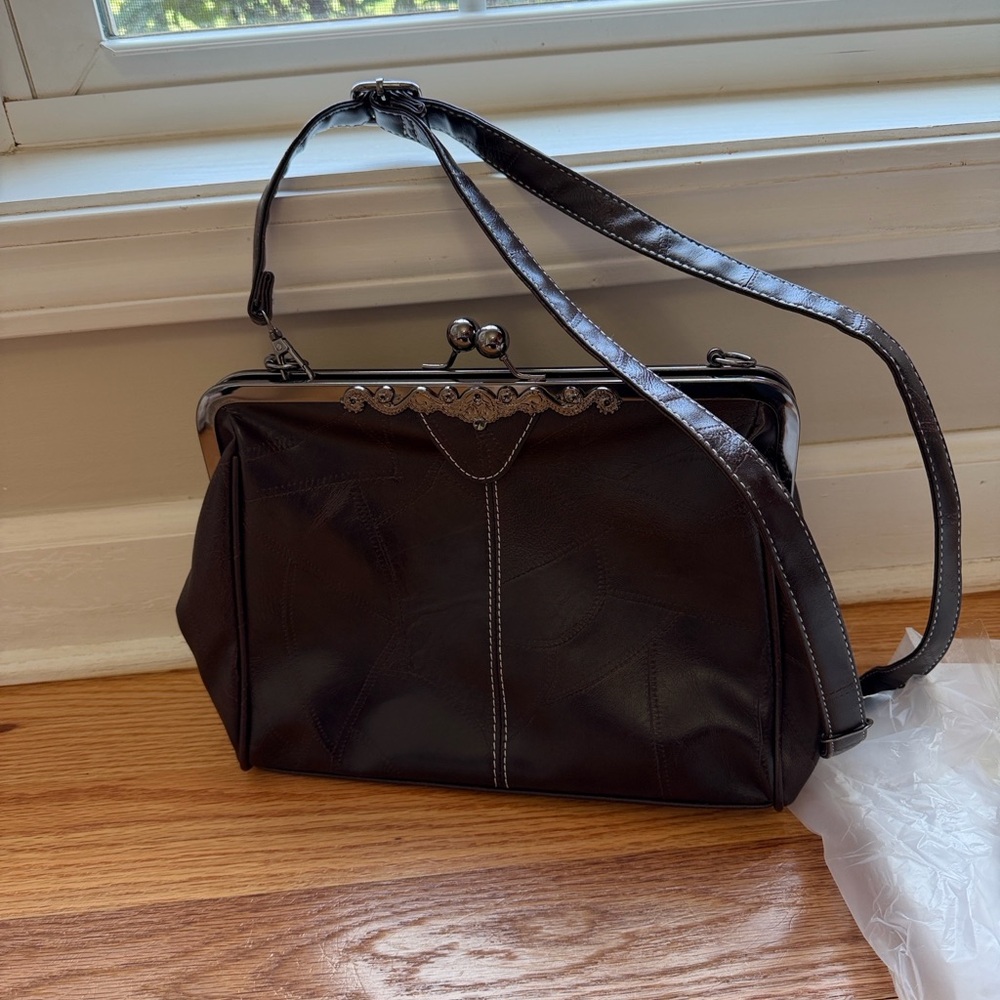 Compact Black Leather Crossbody Bag